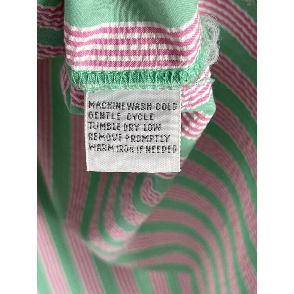 Foxcroft Women's 14P Shaped Fit Green Pink White Striped Long Sleeve Shirt - Picture 6 of 10